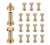 sourcing map Lot de 15 rivets Chicago M4 x 14 mm de diamètre 8 mm Doré | Vis à tête plate en laiton, boulons rivets de liaison, pour ceinture en cuir, sac, artisanat, reliure