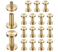 sourcing map Lot de 15 rivets Chicago M4 x 15 mm de diamètre 10 mm Doré | Vis à tige en laiton avec dessus moleté, boulons et rivets de liaison, pour ceinture en cuir, sac, artisanat