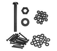 sourcing map Lot de 15 vis à tête ronde cruciforme en nylon PA66 M6 x 50 mm, écrous hexagonaux, rondelles plates, boulons métriques à filetage complet pour assemblage de machine à faire soi-même, noir