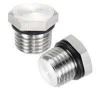 sourcing map Lot de 2 bouchons de tuyau, 0,6 cm mâle en acier inoxydable 304 à tête hexagonale filetée solide avec bague d'étanchéité pour terminaison dans le système hydraulique/pneumatique
