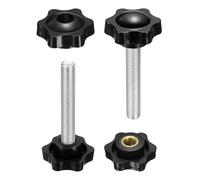sourcing map Lot de 2 boutons en étoile M10 x 60 mm mâle + filetage femelle M10 38 mm Tête métrique 6 étoiles filetées Poignées de serrage Vis à vis dans le trou traversant Vis à pouce Noir