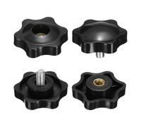 sourcing map Lot de 2 boutons en étoile M5 x 8 mm mâle + filetage femelle M5 32 mm Tête métrique 6 étoiles filetées Poignées de serrage Vis dans le trou traversant Vis à main Jig Knob Vis à pouce Noir