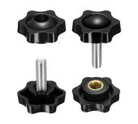 sourcing map Lot de 2 boutons en forme d'étoile M8 x 20 mm mâle + filetage femelle M8 38 mm Tête métrique 6 étoiles filetées Poignées de serrage à vis dans le trou traversant Vis à pouce Noir