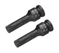 sourcing map Lot de 2 douilles à choc triple cannelure carrée M15 (15 mm), longueur métrique de 7,6 cm, utilisation en acier CR-MO avec visseuses à percussion ou cliquets manuels