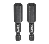 sourcing map Lot de 2 forets à tête hexagonale H10 de 10 mm, pointe plate métrique de 6,35 mm, tige hexagonale de 50 mm de long, vis hexagonales en phosphate noir magnétique, douille de tournevis