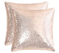 sourcing map Lot de 2 housses de coussin à paillettes brillantes, confortables, en satin, pour fête, Noël, Thanksgiving, Nouvel An, 40,6 x 40,6 cm, or rose