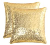 sourcing map Lot de 2 housses de coussin à paillettes brillantes et confortables en satin pour fête/Noël/Thanksgiving/Nouvel An, 40,6 x 40,6 cm, ton doré