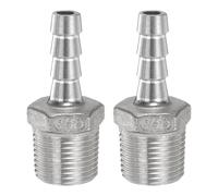 sourcing map Lot de 2 raccords cannelés en acier inoxydable de 8 mm cannelés x G 3/8" mâle pour tuyau d'air, raccord fileté adaptateur pour eau et carburant