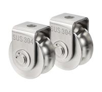 sourcing map Lot de 2 roues à rainure en U avec support, roue de rail en acier inoxydable, diamètre de 4,8 cm, charge de 300 kg, roulettes rigides robustes pour machines industrielles à portail
