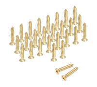 sourcing map Lot de 28 vis à bois cruciformes en laiton M3 x 16 mm, vis à bois cruciformes auto-taraudeuses pour charnières de porte, travaux manuels en bois et projets de bricolage (doré, lot de 28)