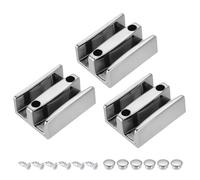 sourcing map Lot de 3 guides de bas de porte de douche coulissante pour porte de douche en verre sans cadre de 1,27 cm, 47 mm de large, guide coulissant avec vis et couvercle à trou, argenté