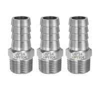 sourcing map Lot de 3 raccords cannelés en acier inoxydable de 14 mm x 3/8" NPT mâle pour tuyau d'air, raccord fileté, adaptateur pour eau et carburant