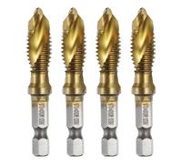 sourcing map Lot de 4 forets combinés HSS et tarauds à tige hexagonale M10 | Filetage métrique, revêtement en titane, tarauds à vis, acier haute vitesse 4341, kit d'outils de taraudage pour machine