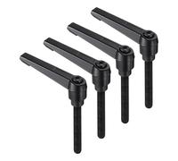 sourcing map Lot de 4 poignées à levier de serrage, M8 x 60 mm en acier au carbone fileté noir avec goujon mâle, poignées réglables, verrouillage rapide à cliquet, bouton poussoir, noir