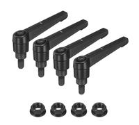 sourcing map Lot de 4 poignées à levier de serrage réglables, M6 x 10 mm en alliage de zinc mâle avec écrous, boulons à libération rapide, poignées à vis rotatives pour tours, travail du bois, noir