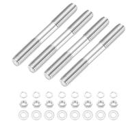 sourcing map Lot de 4 vis à goujons à double extrémité M10 x 80 mm en acier inoxydable 304 à double filetage avec rondelle d'écrou pour l'entretien de la maison, ancrage structurel, vis de fixation