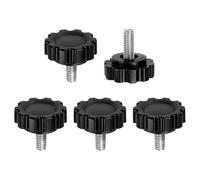 sourcing map Lot de 5 poignées de serrage moletées M5 x 12 mm Filetage mâle métrique en acier carbone Vis de serrage à la main Vis à goujons filetés pour travail du bois, noir