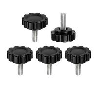 sourcing map Lot de 5 poignées de serrage moletées M5 x 16 mm Filetage mâle métrique en acier carbone Vis de serrage à la main Vis à goujons filetés pour travail du bois, noir