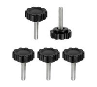 sourcing map Lot de 5 poignées de serrage moletées M5 x 20 mm Filetage mâle métrique en acier carbone Vis de serrage à la main Vis à goujons filetés pour travail du bois, noir