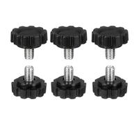 sourcing map Lot de 6 boutons moletés M6 x 8 mm (pas de 1 mm) - Filetage mâle - En acier au carbone - Vis de serrage filetées pour travail du bois - Noir