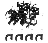 sourcing map Lot de 60 clips de câble avec clou de 20 mm ID circulaire simple demi-pince en J avec clous pour fils sur le mur pour Ethernet, punaises, coaxial, tube Pex, support de tuyau, noir