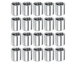 sourcing map Manchon Filetée Rond Écrou Accouplement M10x1mm Femelle Filetage 15mm Fileté Rond Manchon Connecteur Tige Barre Goujon Tube Écrou Matériel Attache, Argenté Paquet de 20