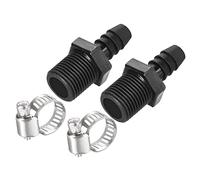 sourcing map PE Tuyau Raccord 10.5mm Barbillon OD 3/8NPT Mâle Droite Tuyau Connecteur Coupleur Adaptateur avec 6-12mm Tuyau Pince Noir 2 Ensemble