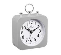 sourcing map Petit réveil analogique à piles, horloge de voyage carrée en plastique ABS pour chambre à coucher, répétition, 12/24h, gris
