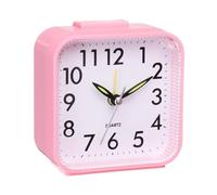 sourcing map Petit réveil analogique à piles, horloge de voyage carrée en plastique pour chambre à coucher avec fonctions d'éclairage facile, répétition, 12/24 h, rose