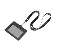 sourcing map Porte-badge horizontal en polyuréthane avec cordon tour de cou détachable Noir 7 x 11 cm