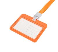 sourcing map Porte-Badge ID Support 4x3.1 Pouce Horizontal Nom Étiquette ABS Double Face Transparent Fenêtre avec Détachable Cou Cordon Orange
