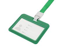 sourcing map Porte-Badge ID Support 4x3.1 Pouce Horizontal Nom Étiquette ABS Double Face Transparent Fenêtre avec Détachable Cou Cordon Vert