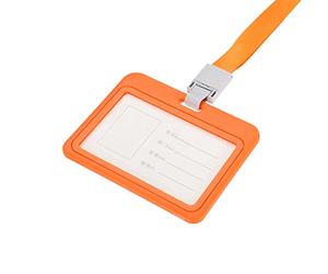 sourcing map Porte-Badge ID Support 4x3.1 Pouce Horizontal Nom Étiquette ABS Double Face Transparent Fenêtre avec Détachable Cou Cordon Orange