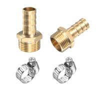 sourcing map Raccord Cannelé Laiton Tube Barbelé Droit 10mm x G3/8 Mâle Filetage Tuyau Connecteur avec Acier Inoxydable Tube Pince Paquet de 2