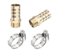 sourcing map Raccord Cannelé Laiton Tuyau Barbelé Droit 16mm x G3/8 Mâle Filetage Tuyau Connecteur avec Acier Inoxydable Tube Pince Paquet de 2