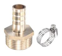 sourcing map Raccord Cannelé Laiton Tuyau Droit 16mm x G1 Mâle Filetage Tuyau Connecteur avec Acier Inoxydable Tuyau Pince Paquet de 1