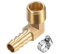sourcing map Raccord Cannelé Tuyau Barbillon Coude Laiton 3/8" x 3/8NPT Mâle Fil Droit Angle avec Inox Acier Tuyau Collier Serrage 1 Ensemble
