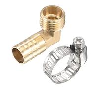 sourcing map Raccord Cannelé Tuyau Laiton Coude Barbelé Tube 16mm x G1/2 Mâle Filetage Angle Droit Tuyau Connecteur avec Acier Inoxydable Tube Pince