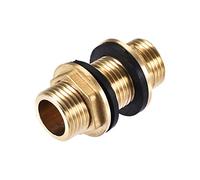 sourcing map Raccord de cloison G1/2 mâle, adaptateur de tube raccord de tuyau, avec 2 joints en silicone, pour réservoir d'eau, laiton, ton or