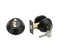 sourcing map Serrure de porte à double cylindre à pêne dormant à clés identiques entrée ronde des deux côtés pour épaisseur de porte de 3,1 à 5,1 cm (noir, lot de 1)