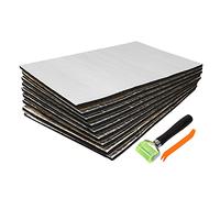 sourcing map Tapis D'Isolation Phonique Voiture Alu 9pcs 50X30cm 10mm | Argent Épaisseur 10mm, Matériau Coton Revêtu Aluminium, Outil Démontage Rouleau Inclus, Pour Porte Capot Coffre