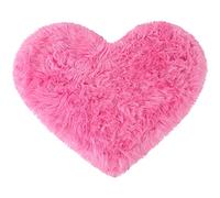 sourcing map Tapis pelucheux à poils longs en fausse fourrure de mouton en forme de cœur pour canapé, salon, chambre à coucher, sol - Tapis en peluche doux et antidérapant - 70 x 90 cm - Rouge rose