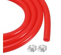 sourcing map Tuyau à air flexible en caoutchouc de silicone de 3 m pour brassage, fabrication de vin, siphon à pompe, diamètre intérieur 6,4 mm x 9,5 mm, avec 2 pinces, rouge