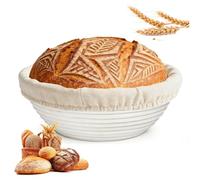 Sourdough Bread Proofing Basket, matériau: rotin, dimensions : 25x8cm, couleur: naturel, Corbeille à Pain, Panier Fermentation Pain Set avec Housse en Lin, Round Rattan Bread Basket Set