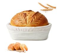 Sourdough Bread Proofing Basket, matériau: rotin, dimensions : 28x15x8cm, couleur: naturel, Corbeille à Pain, Panier Fermentation Pain Set avec Housse en Lin, Round Rattan Bread Basket Set