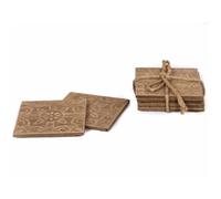 Sous Bocks Carrés en Bois Sculpté - L'HERITIER DU TEMPS - Marron - Style Scandinave - Esprit Campagne