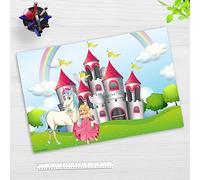 Sous-main - Château de conte de fées licorne et princesse - 60x40cm - en vinyle de haute qualité
