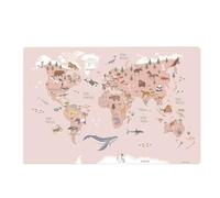 Sous-main de bureau pour enfants - « Carte du monde Animaux rose français » - 60 x 40 cm - en vinyle premium - Fabriqué en Allemagne