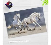 Sous-main de bureau pour enfants et adultes - « Chevaux galopants - Blanc moisi » - En vinyle durable de qualité supérieure (plastique sans BPA) - 60 x 40 cm - Fabriqué en Allemagne