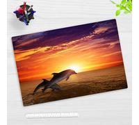Sous-main de bureau pour enfants et adultes - « dauphins au coucher du soleil » - En vinyle de qualité supérieure - 60 x 40 cm - Sous-main antidérapant pour rentrée scolaire - Fabriqué en Allemagne